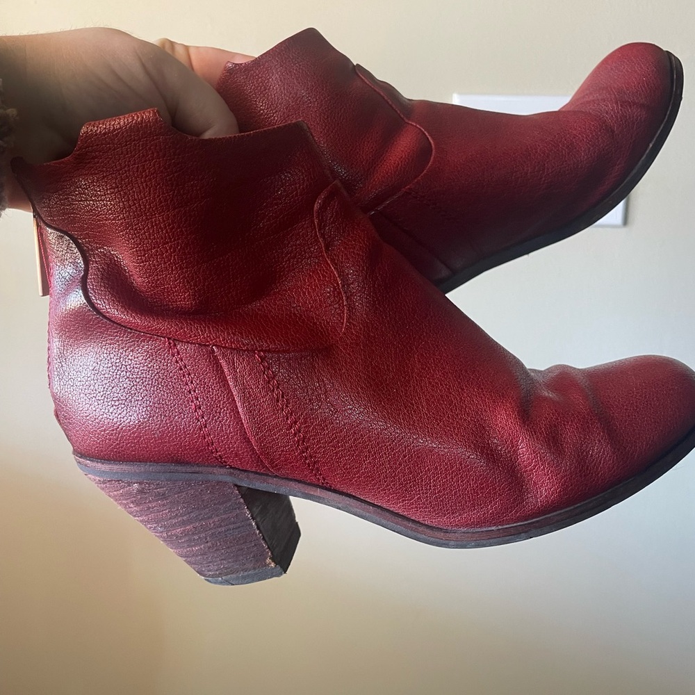 Sam Edelman Red Leather Ankle Boots with Zip Detail
